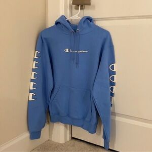 Champion Blue Hoodie Sweatshirt with White Logos